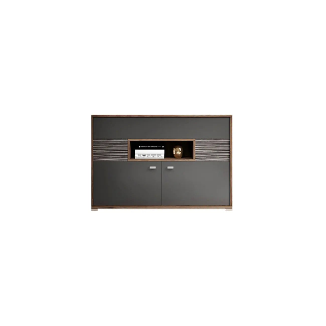 Meuble TV rectangulaire en bois gris avec rangement intégré pour chambre à coucher