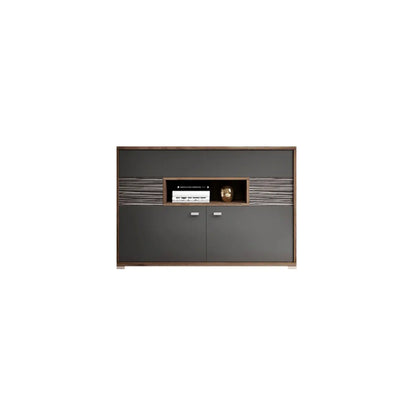Meuble TV rectangulaire en bois gris avec rangement intégré pour chambre à coucher