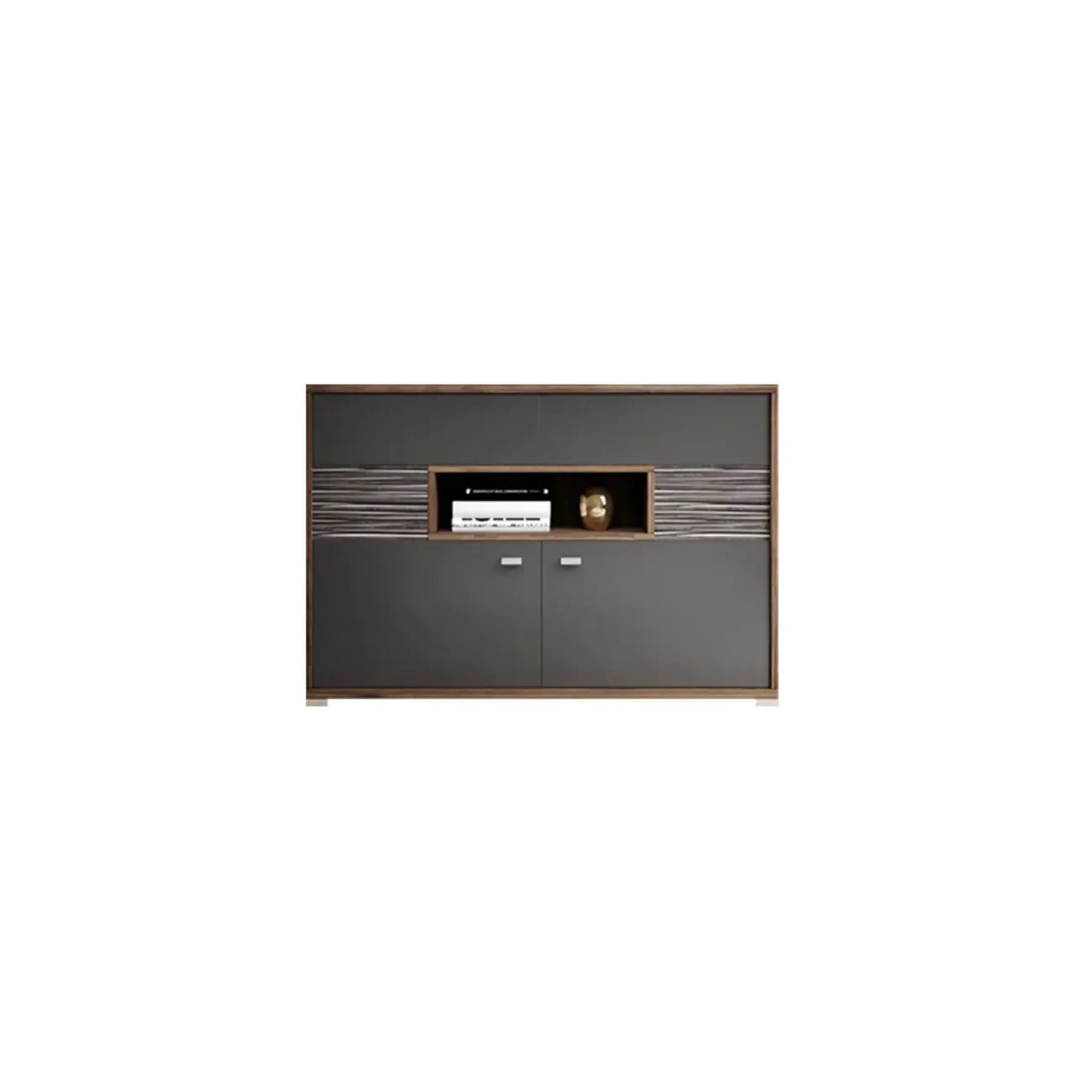 Meuble TV rectangulaire en bois gris avec rangement intégré pour chambre à coucher