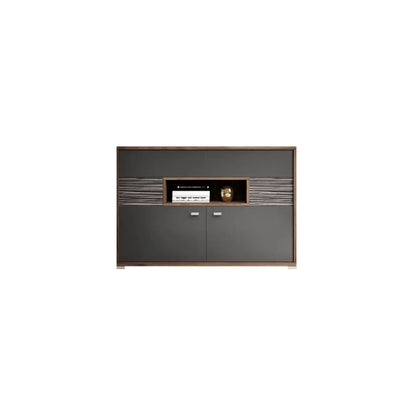 Meuble TV rectangulaire en bois gris avec rangement intégré pour chambre à coucher
