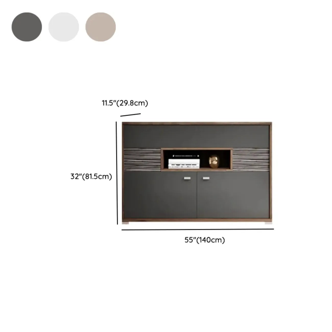 Meuble TV rectangulaire en bois gris avec rangement intégré pour chambre à coucher