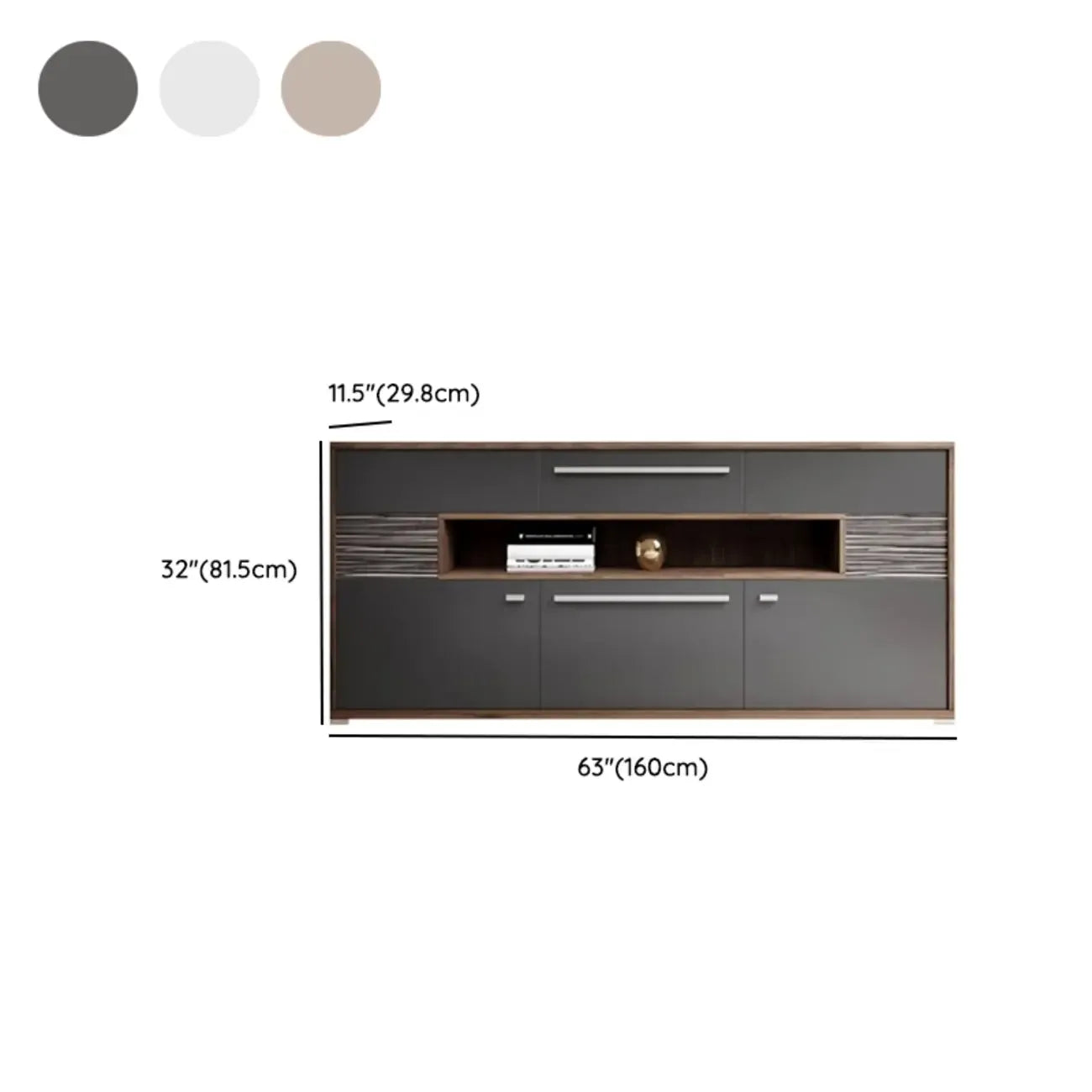 Meuble TV rectangulaire en bois gris avec rangement intégré pour chambre à coucher