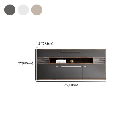 Meuble TV rectangulaire en bois gris avec rangement intégré pour chambre à coucher