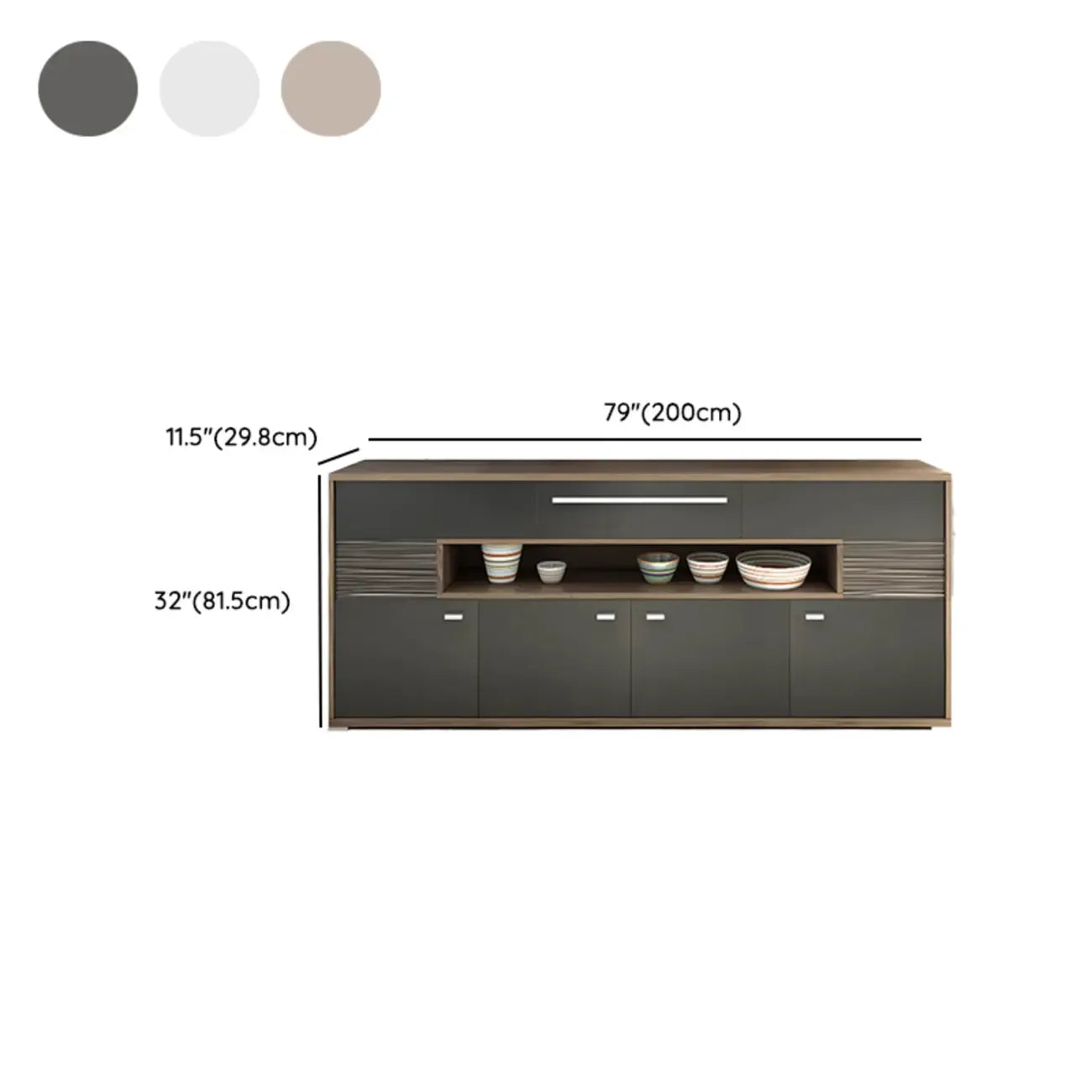 Meuble TV rectangulaire en bois gris avec rangement intégré pour chambre à coucher