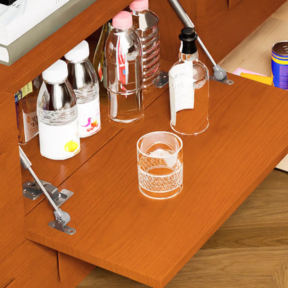 Meuble TV long en pin brun style milieu du siècle avec tiroirs (91)