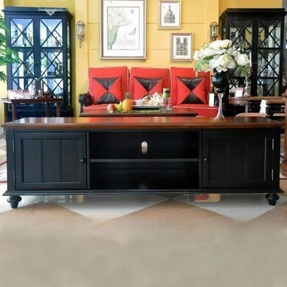 Meuble TV traditionnel en bois d'hévéa avec rangement ouvert et étagères