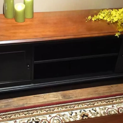 Meuble TV traditionnel en bois d'hévéa avec rangement ouvert et étagères