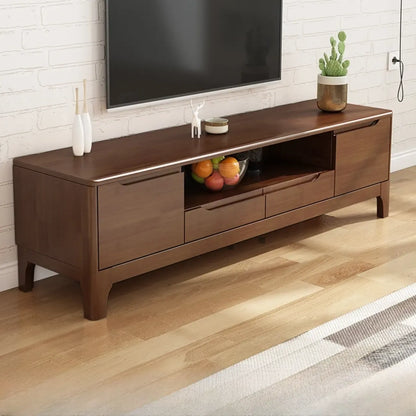 Meuble TV en bois naturel résistant avec gestion des câbles