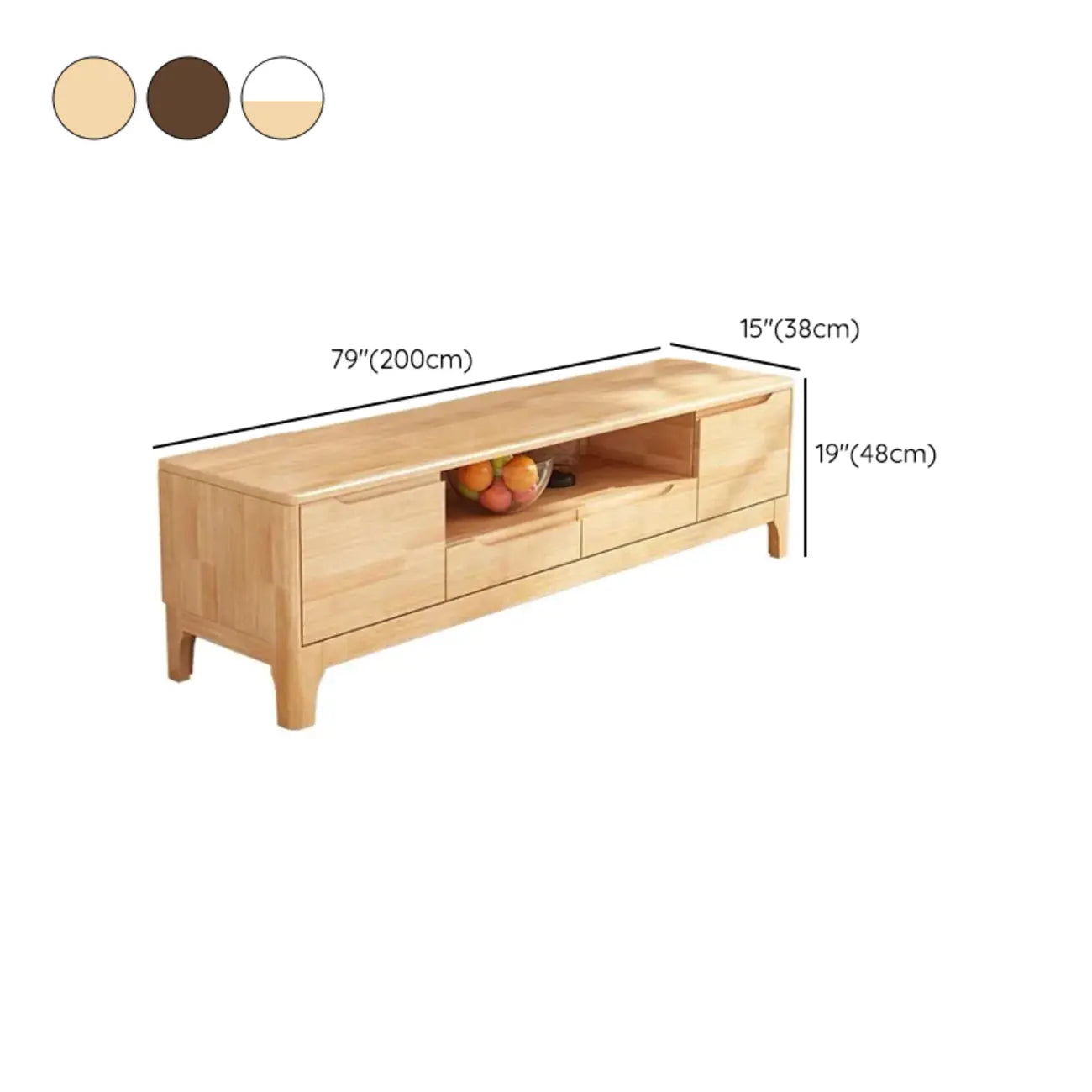 Meuble TV en bois naturel résistant avec gestion des câbles