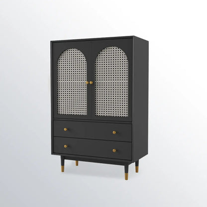 Meuble d'appoint moderne en bois massif beige avec 2 tiroirs