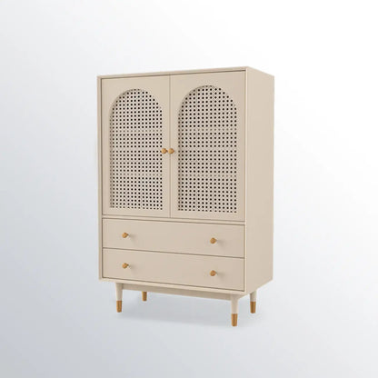 Meuble d'appoint moderne en bois massif beige avec 2 tiroirs