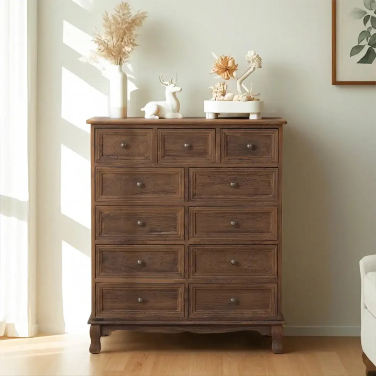 Meuble d'appoint rustique en bois brun pour le rangement du salon