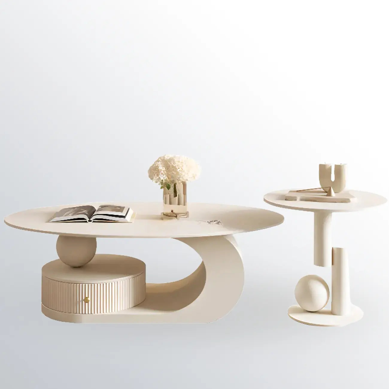 Table basse moderne avec plateau en pierre blanche et revêtement anti-rayures