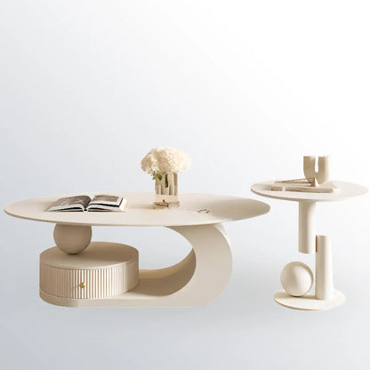 Table basse moderne avec plateau en pierre blanche et revêtement anti-rayures