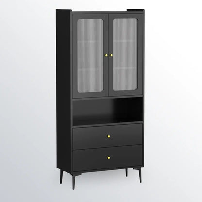 Armoire de rangement moderne noire avec étagère extérieure et tiroirs