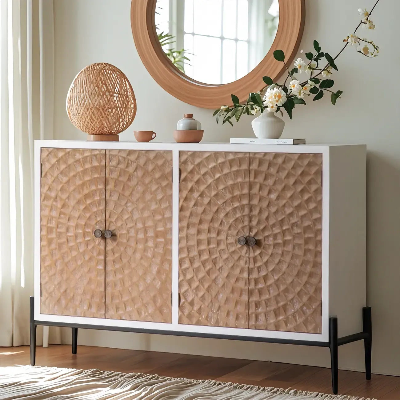 Meuble d'appoint rustique pour salon avec finition naturelle