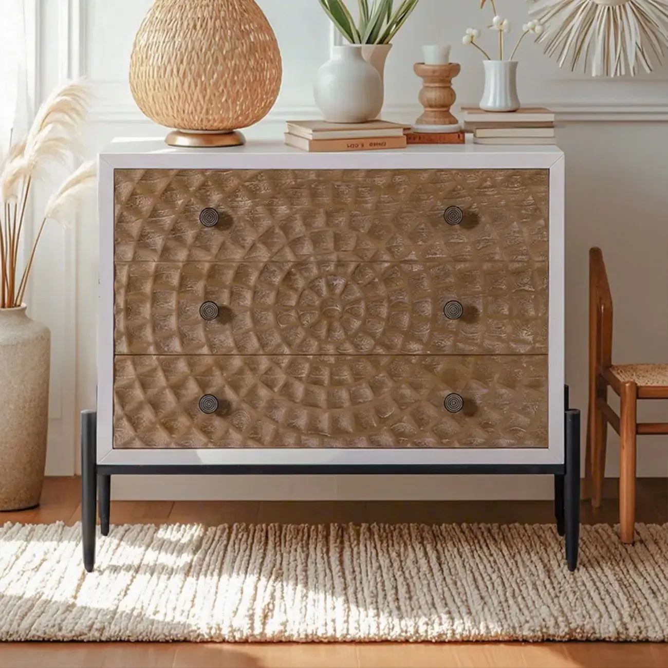 Meuble d'appoint rustique pour salon avec finition naturelle