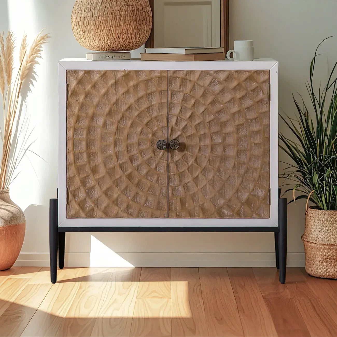 Meuble d'appoint rustique pour salon avec finition naturelle