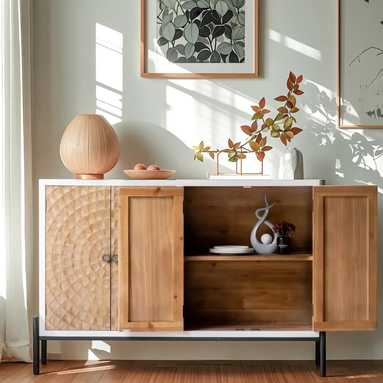 Meuble d'appoint rustique pour salon avec finition naturelle