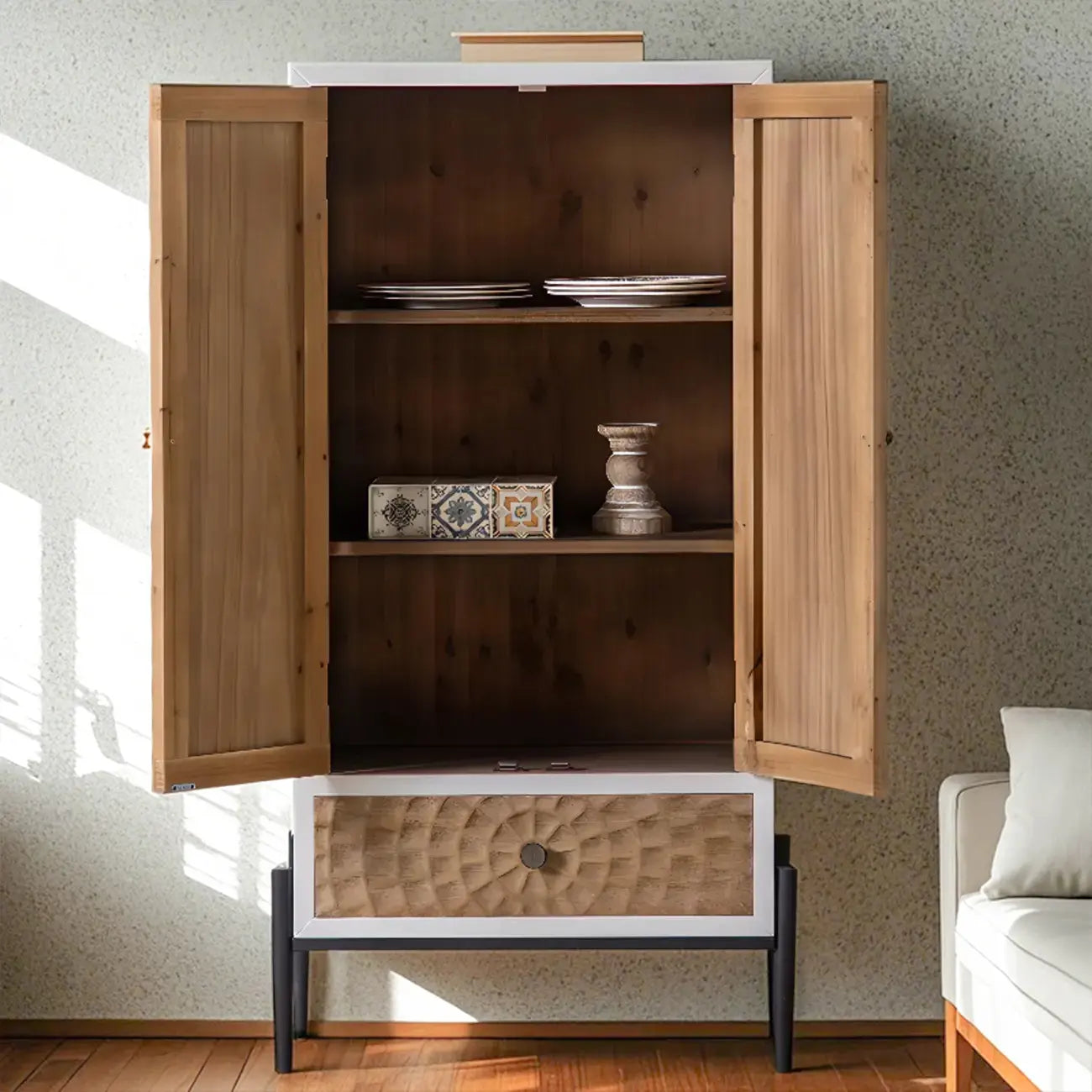 Meuble d'appoint rustique pour salon avec finition naturelle