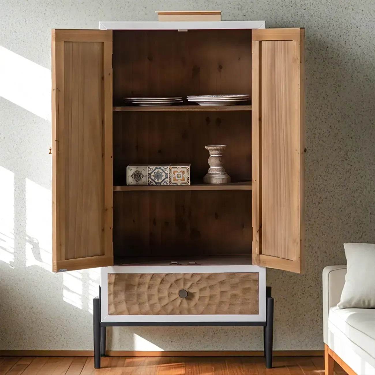 Meuble d'appoint rustique pour salon avec finition naturelle