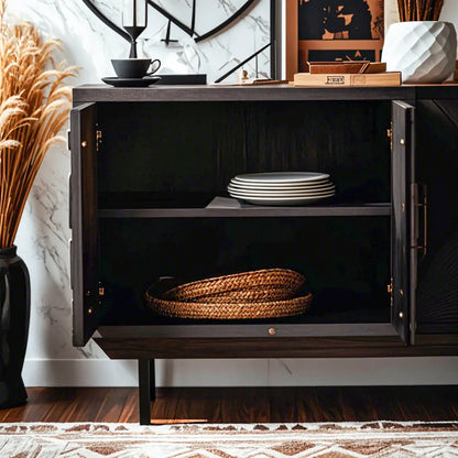 Meuble de cuisine noir rétro autoportant pour salon