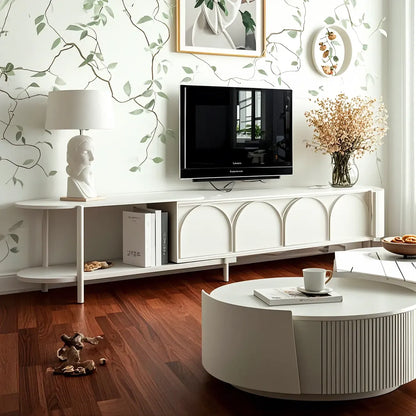 Meuble TV avec étagère latérale en bois nordique blanc et armoire