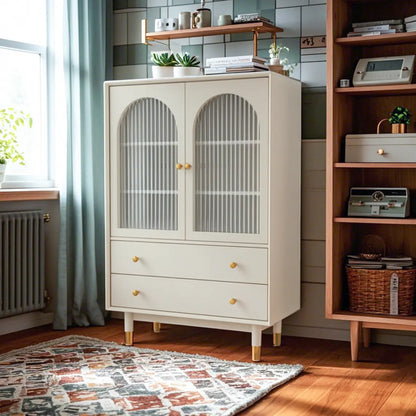 Meuble d'appoint moderne en bois massif beige avec 2 tiroirs