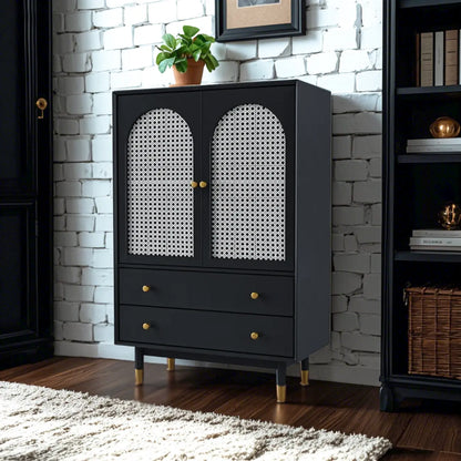 Meuble d'appoint moderne en bois massif beige avec 2 tiroirs