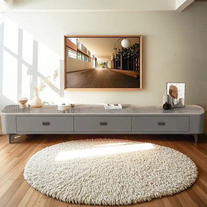 Meuble TV moderne avec plateau en marbre et rangement intégré pour salon