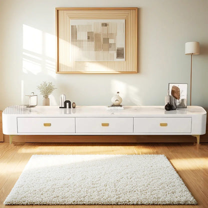 Meuble TV moderne avec plateau en marbre et rangement intégré pour salon