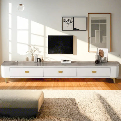 Meuble TV moderne avec plateau en marbre et rangement intégré pour salon