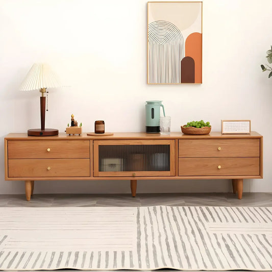 Meuble TV nordique en bois de cerisier avec tiroirs pour salon