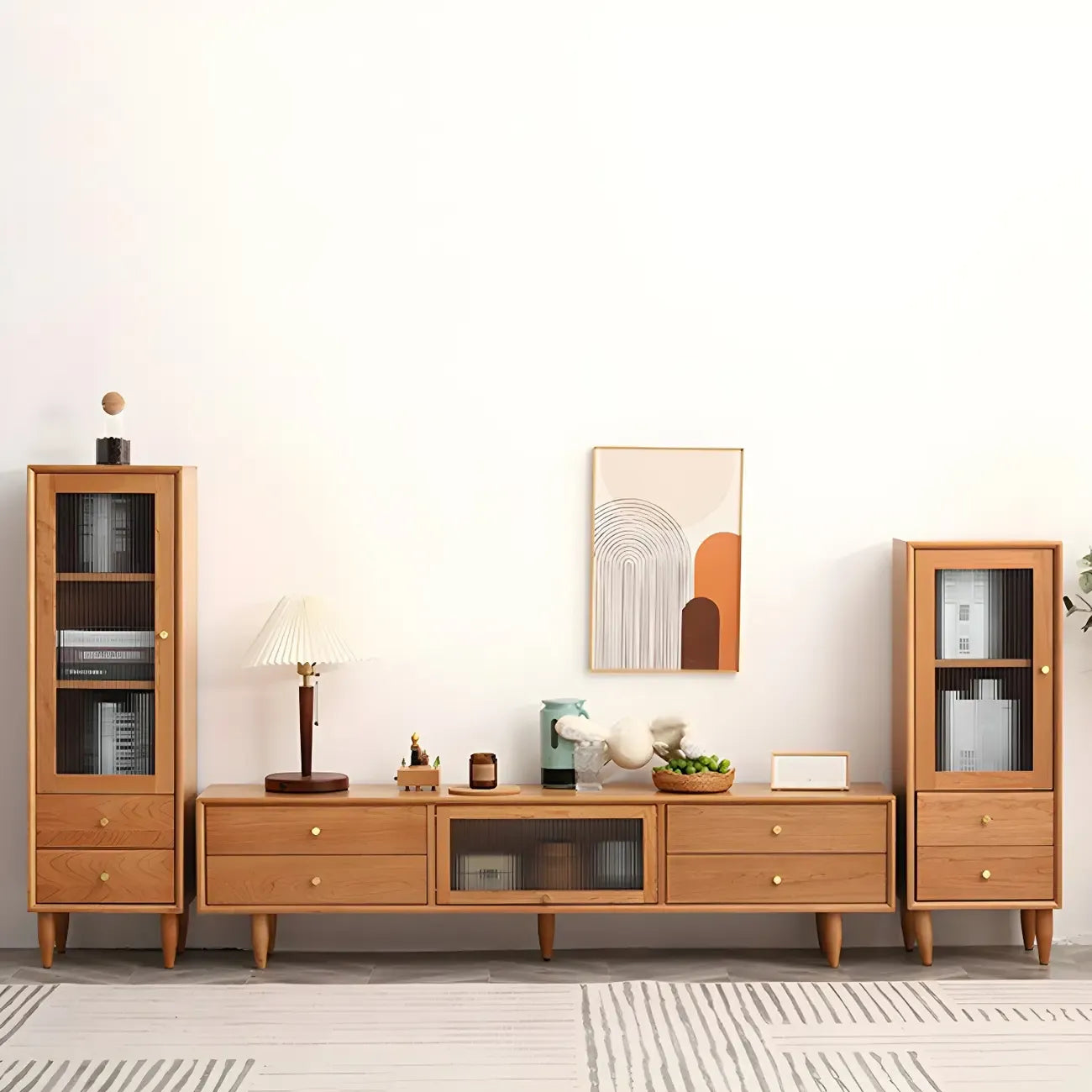 Meuble TV nordique en bois de cerisier avec tiroirs pour salon