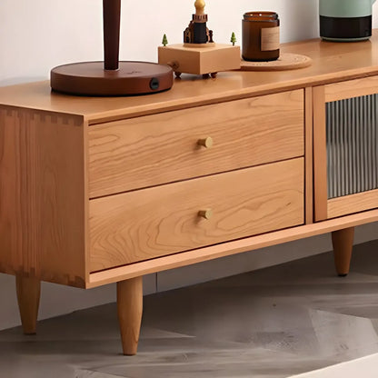 Meuble TV nordique en bois de cerisier avec tiroirs pour salon