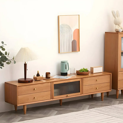 Meuble TV nordique en bois de cerisier avec tiroirs pour salon