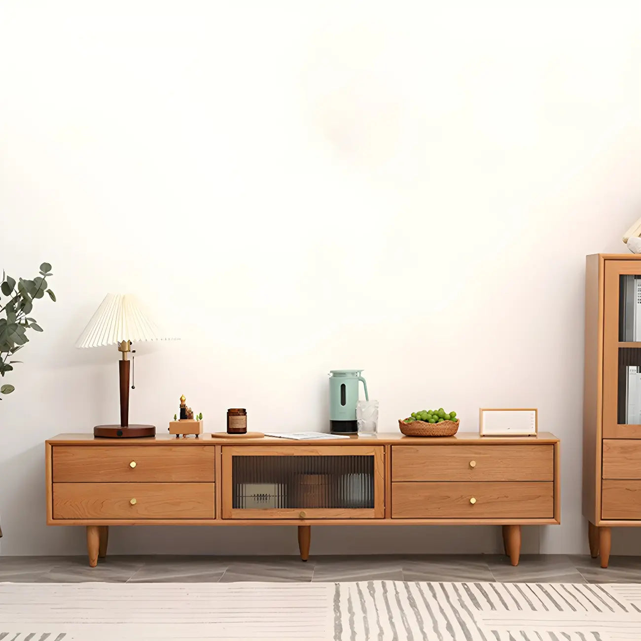 Meuble TV nordique en bois de cerisier avec tiroirs pour salon