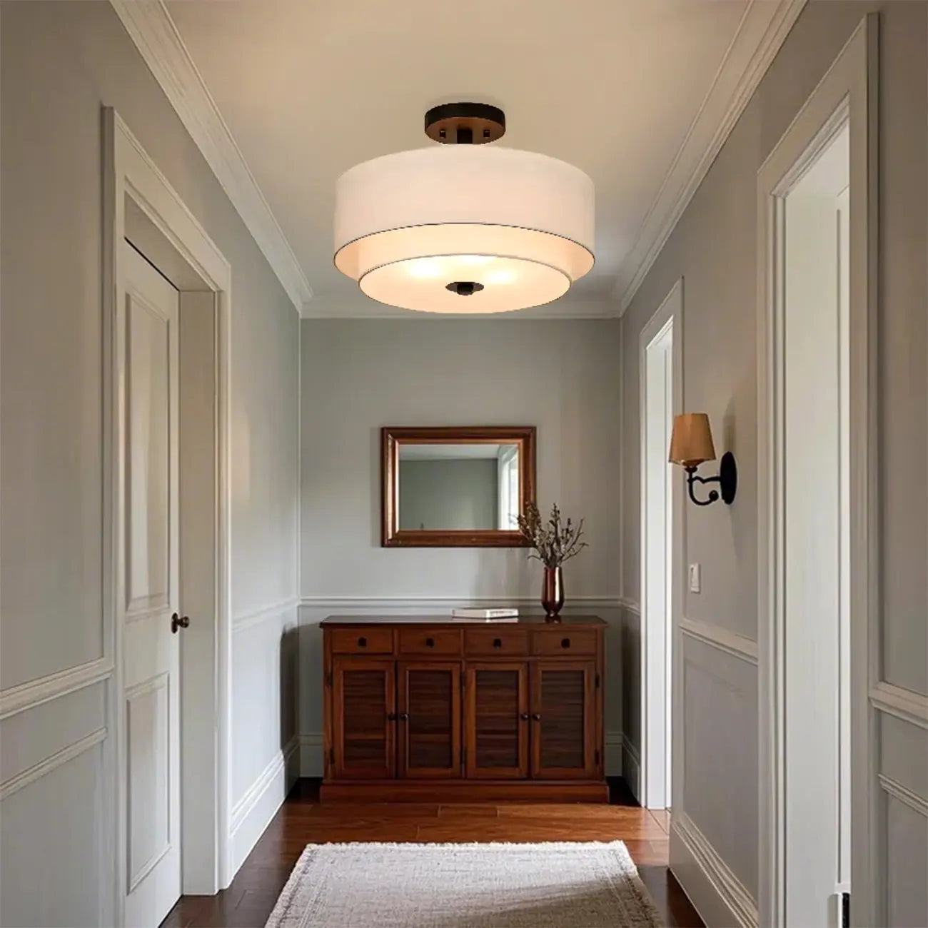 Plafonnier cylindrique à deux niveaux en tissu pour salon moderne