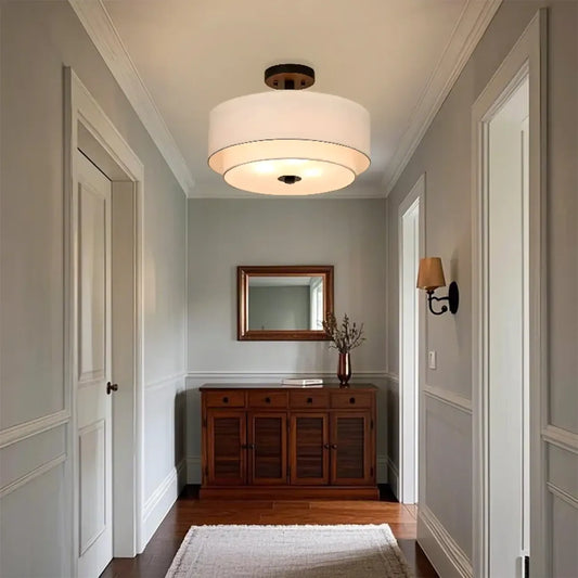 Plafonnier cylindrique à deux niveaux en tissu pour salon moderne