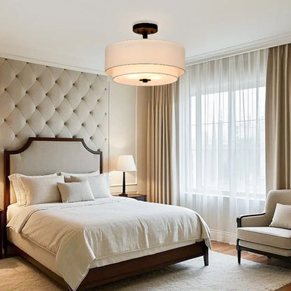 Plafonnier cylindrique à deux niveaux en tissu pour salon moderne