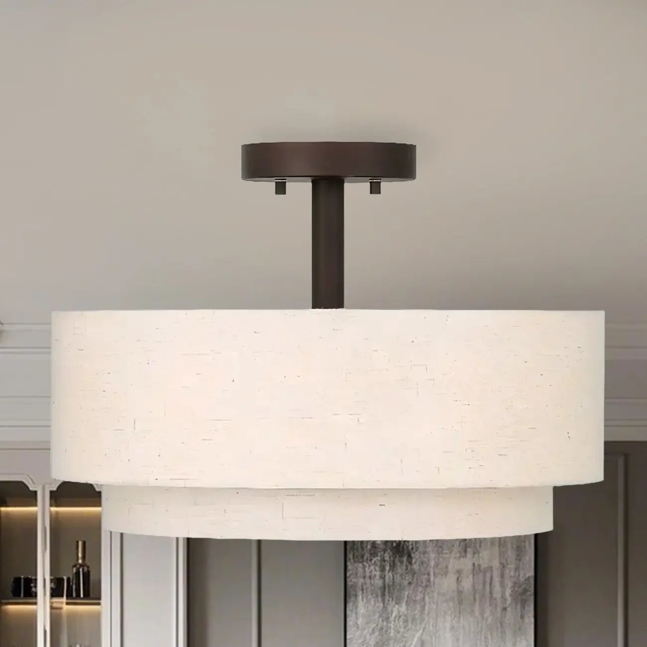 Plafonnier cylindrique à deux niveaux en tissu pour salon moderne