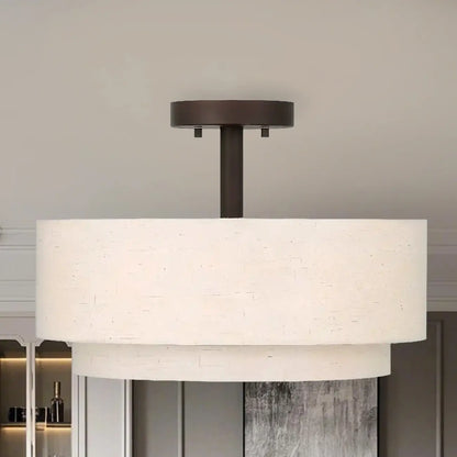 Plafonnier cylindrique à deux niveaux en tissu pour salon moderne