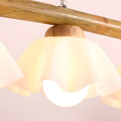 Suspension moderne réglable en bambou à motif floral pour îlot de lumière