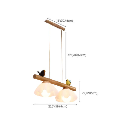 Suspension moderne réglable en bambou à motif floral pour îlot de lumière