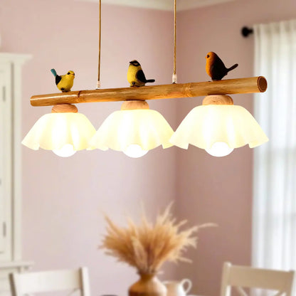 Suspension moderne réglable en bambou à motif floral pour îlot de lumière