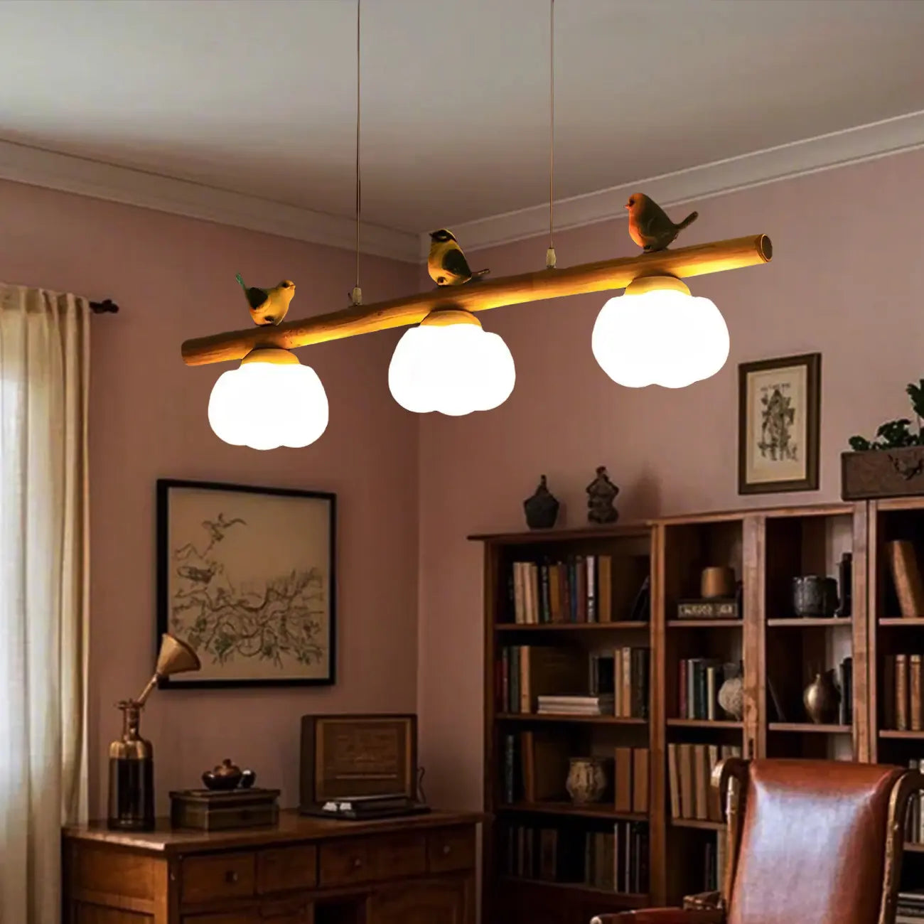 Suspension moderne réglable en bambou à motif floral pour îlot de lumière