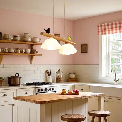 Suspension moderne réglable en bambou à motif floral pour îlot de lumière