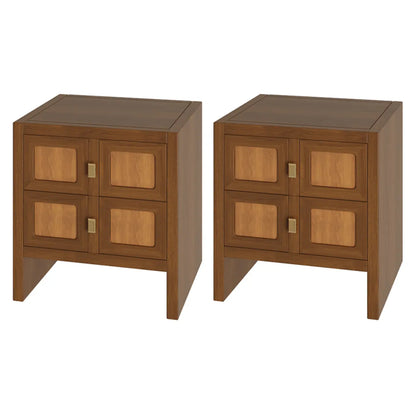 Table de chevet vintage en bois massif à motif floral artistique et à 2 tiroirs