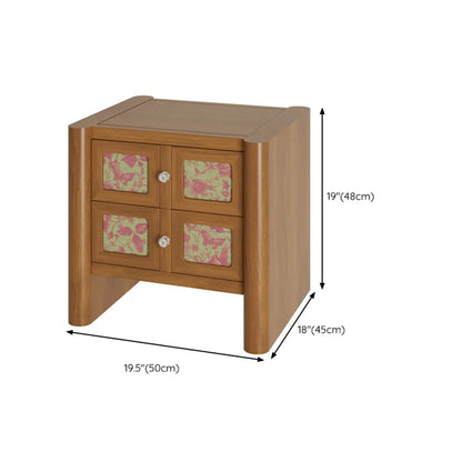 Table de chevet vintage en bois massif à motif floral artistique et à 2 tiroirs