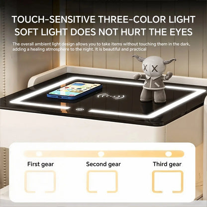 Table de chevet avec tiroir de rangement et chargeur sans fil LED